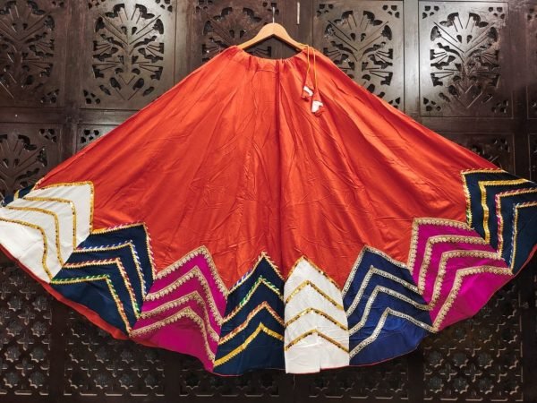 Boutique Style Orange Rayon Cotton Navratri Skirt with Heavy Canvas Finish Navratri Lehnega Choli