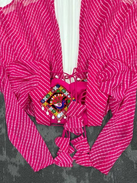 White and Pink Gamthi Jacket Lehenga Set with Cowrie Detailing Navratri Exclusive Navratri Lehnega Choli