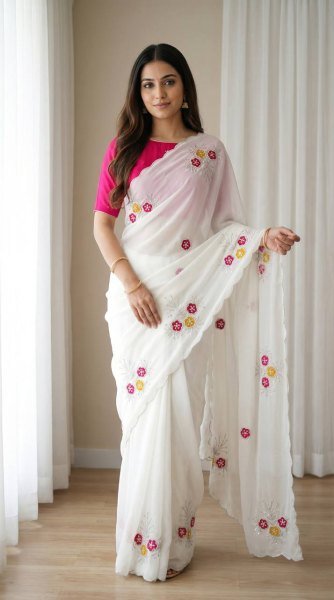Boutique Style White Designer Saree for Wedding and Functions Silk Sarees Wholesale