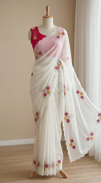 Boutique Style White Designer Saree for Wedding and Functions Silk Sarees Wholesale