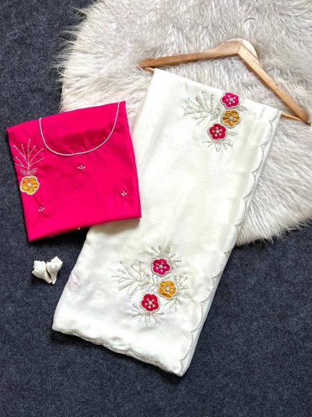 Boutique Style White Designer Saree for Wedding and Functions Silk Sarees Wholesale
