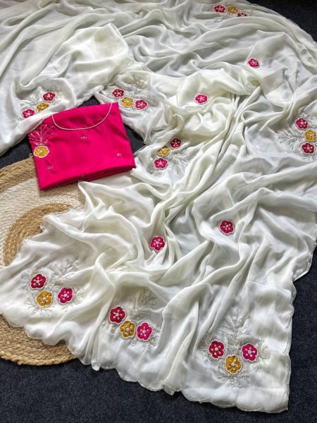 Boutique Style White Designer Saree for Wedding and Functions Silk Sarees Wholesale