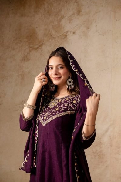 Boutique Style Wine Anarkali Suit With Pant And Dupatta for Resellers Collection Anarkali Kurtis 