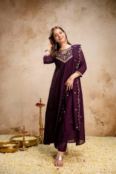 Boutique Style Wine Anarkali Suit With Pant And Dupatta for Resellers Collection Anarkali Kurtis 