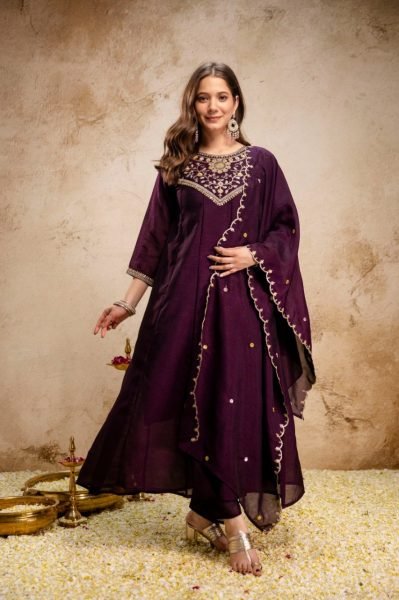 Boutique Style Wine Anarkali Suit With Pant And Dupatta for Resellers Collection Anarkali Kurtis 