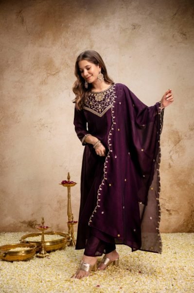 Boutique Style Wine Anarkali Suit With Pant And Dupatta for Resellers Collection Anarkali Kurtis 