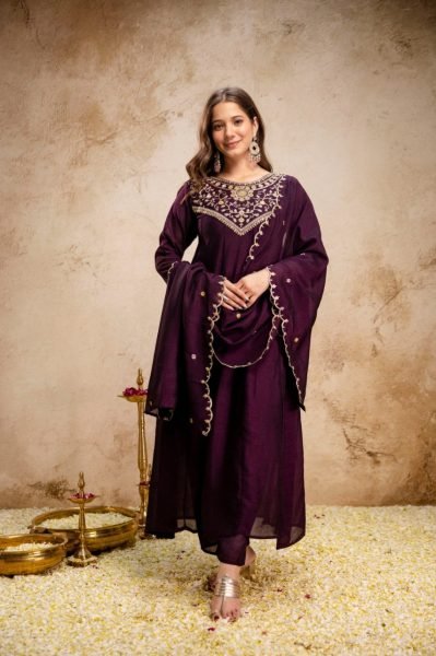 Boutique Style Wine Anarkali Suit With Pant And Dupatta for Resellers Collection Anarkali Kurtis 