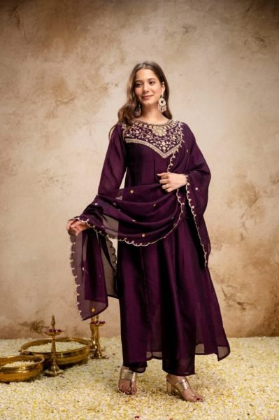 Boutique Style Wine Anarkali Suit With Pant And Dupatta for Resellers Collection Anarkali Kurtis 