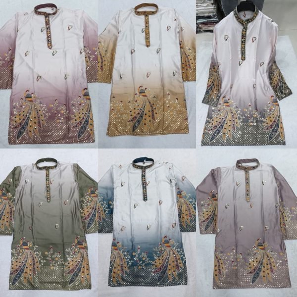 Boutique Style Yellow Shaded Malai Satin Kurta Pyjama with Heavy Designer Daman Work Kurta Pajama Wholesale