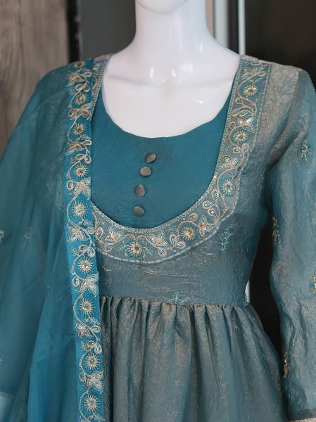 Boutique Supplier Ethnic Designer Kurti Palazzo Fendi Satin With Sequence Embroidery Work And Organza Dupatta Ready To Wear Collection