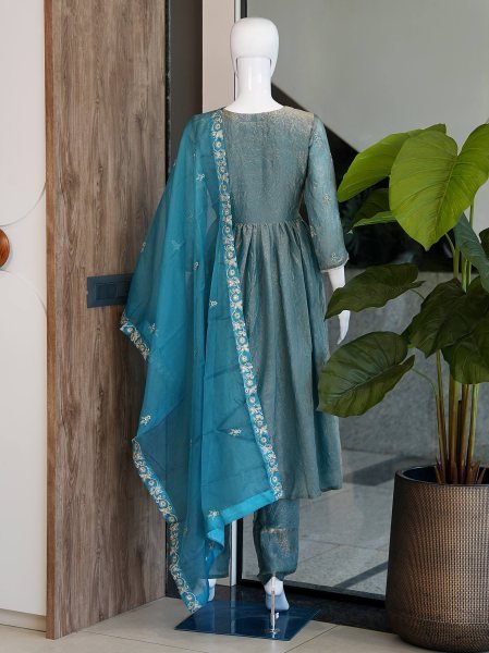 Boutique Supplier Ethnic Designer Kurti Palazzo Fendi Satin With Sequence Embroidery Work And Organza Dupatta Ready To Wear Collection