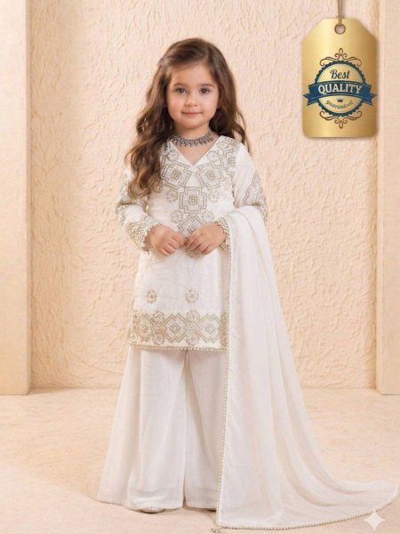 Boutique White Style Kids Suit Set for Special Occasions Kurtis