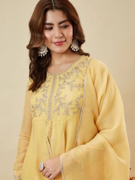 Boutique Yellow Ethnic Collection  Kurti Set for Special Occasions Embroidery Kurtis 