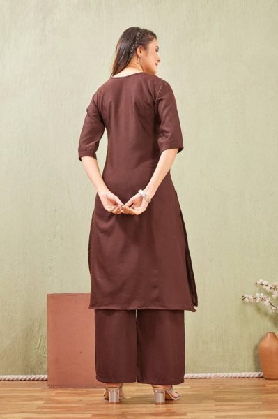 Breathable Brown Cotton Ethnic Set with Embroidered Kurti for Women Cotton Kurtis Wholesale