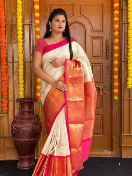 Breathable White Banarasi Silk Sarees with Zari Weaving And Rich Pallu for Temple Visit Sarees 