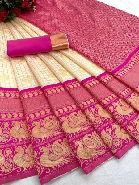 Breathable White Banarasi Silk Sarees with Zari Weaving And Rich Pallu for Temple Visit Banarasi Saree Wholesale