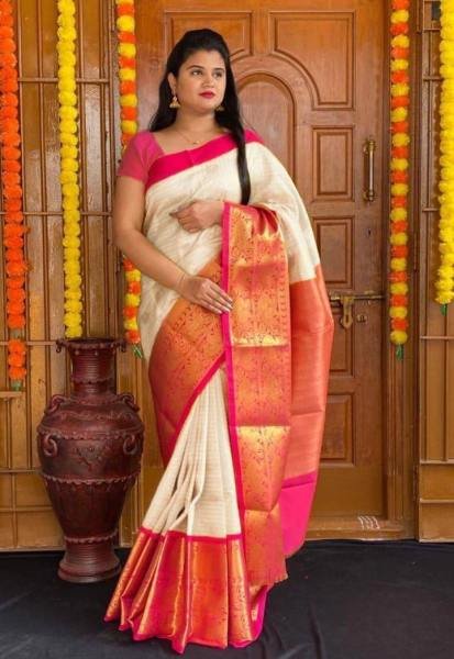Breathable White Banarasi Silk Sarees with Zari Weaving And Rich Pallu for Temple Visit Banarasi Saree Wholesale