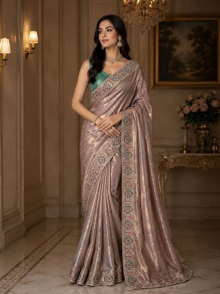 Breathtaking Beige Soft Silk Saree with Contrast Jacquard Border and Embroidery Sarees 