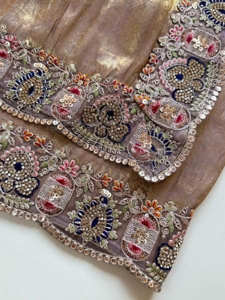 Breathtaking Beige Soft Silk Saree with Contrast Jacquard Border and Embroidery Designer Wedding Sarees Wholesale