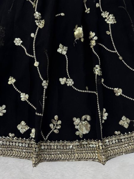 Breathtaking Black Faux Georgette Lehenga Saree Set with Heavy Sequins Embroidery Blouse Designer Lehenga Choli