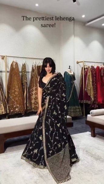 Breathtaking Black Faux Georgette Lehenga Saree Set with Heavy Sequins Embroidery Blouse Designer Lehenga Choli