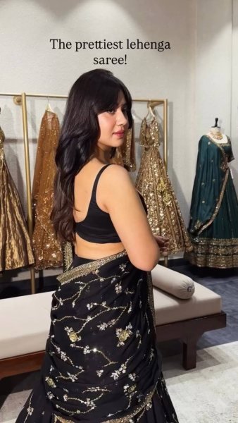 Breathtaking Black Faux Georgette Lehenga Saree Set with Heavy Sequins Embroidery Blouse Designer Lehenga Choli