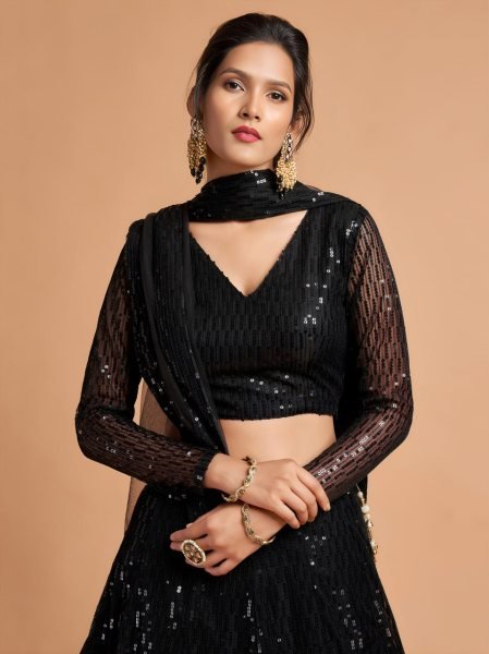 Breathtaking Black Soft Net Lehenga with Thread Sequins Embroidery Work Bollywood Lehenga Choli