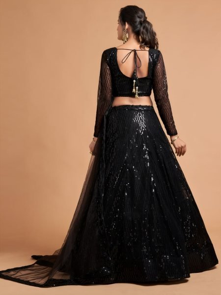 Breathtaking Black Soft Net Lehenga with Thread Sequins Embroidery Work Bollywood Lehenga Choli
