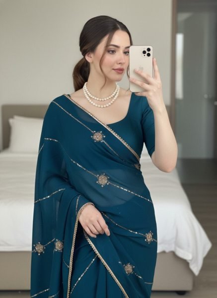 Breathtaking Blue Crush Rangoli Silk Party Wear Saree with Beads Embroidery For Wedding Silk Sarees Wholesale