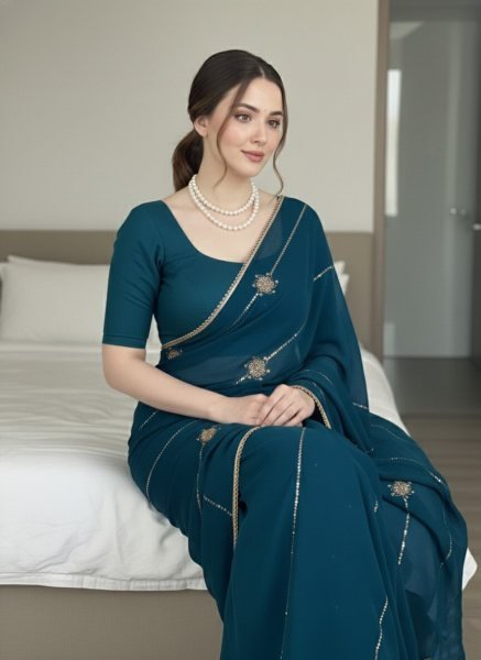 Breathtaking Blue Crush Rangoli Silk Party Wear Saree with Beads Embroidery For Wedding Silk Sarees Wholesale