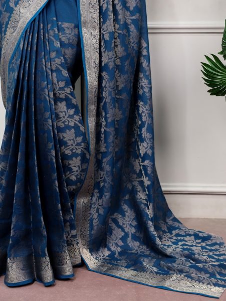Breathtaking Blue Designer Poly Cotton Saree with Traditional Zari Work at Manufacturer  Cotton Sarees Wholesale