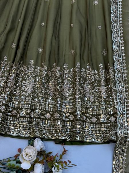 Breathtaking Green Georgette Gown Pant Dupatta Set with Sequin Work at Manufacturer  Ready To Wear Collection