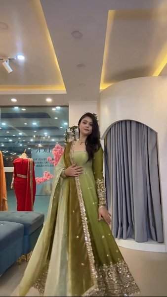 Breathtaking Green Georgette Gown Pant Dupatta Set with Sequin Work at Manufacturer  Ready To Wear Collection