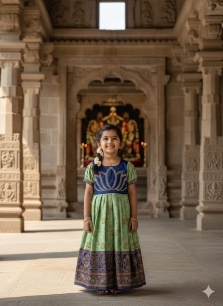 Breathtaking Green Jacquard Silk Gown with Maggam Work for Festive Wear Girls Wear