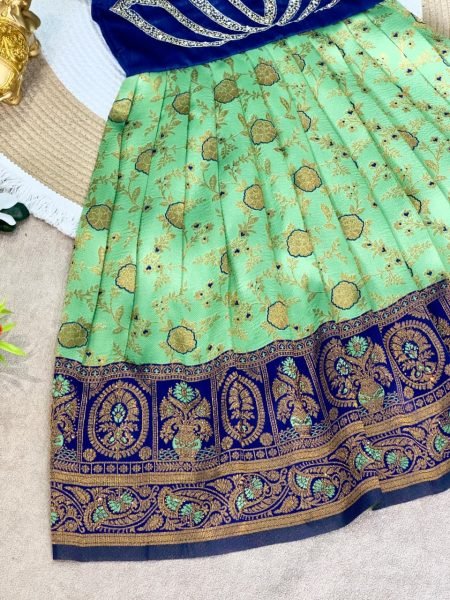 Breathtaking Green Jacquard Silk Gown with Maggam Work for Festive Wear Girls Wear