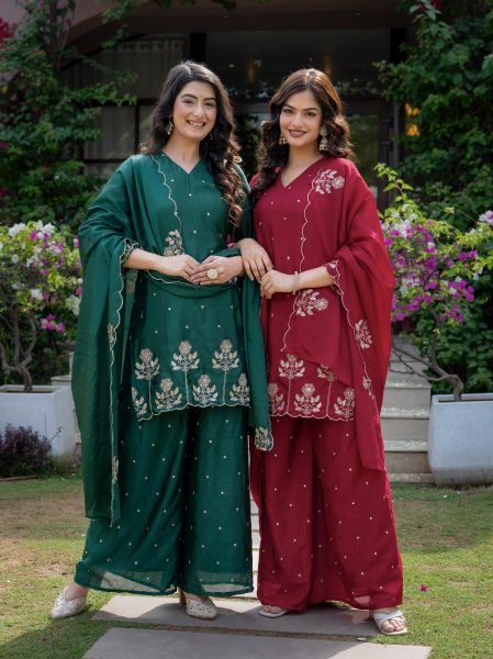 Breathtaking Green Stylish Embroidered Kurti Set with Chinnon Fabric for Ethnic Wear Collection Ready To Wear Collection