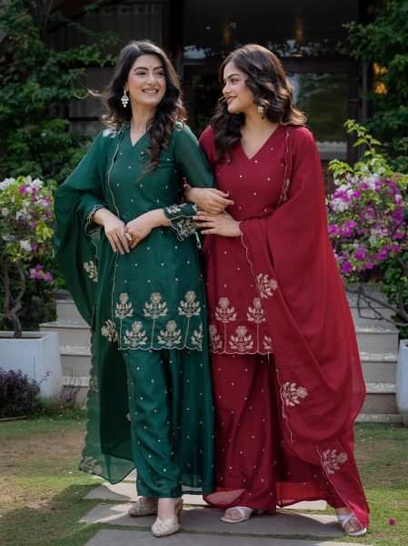 Breathtaking Green Stylish Embroidered Kurti Set with Chinnon Fabric for Ethnic Wear Collection Ready To Wear Collection