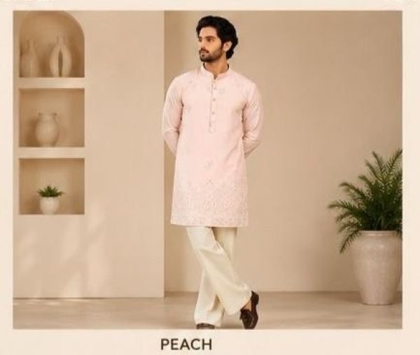 Breathtaking Peach Soft Silk Kurti with Cool Cotton Bell Bottom for Festive Wear Kurta Pajama Wholesale
