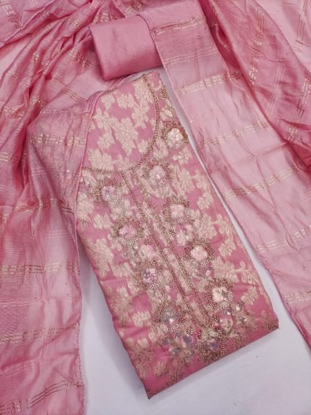 Breathtaking Pink Party Wear Modal Jacquard Suit with Chanderi Dupatta at Wholesale Rate Color Set Matching Dress Material Wholesale