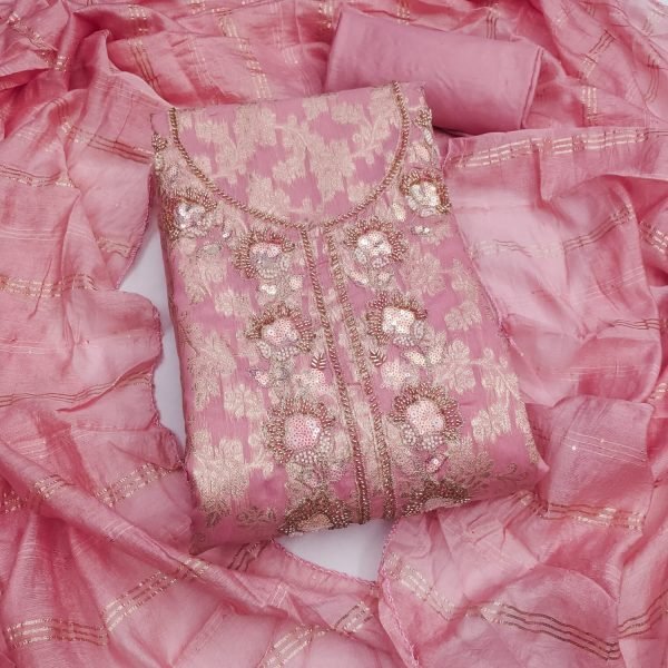 Breathtaking Pink Party Wear Modal Jacquard Suit with Chanderi Dupatta at Wholesale Rate Color Set Matching Dress Material Wholesale