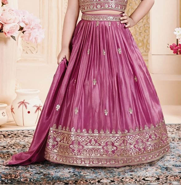 Breathtaking Pink Soft Chinon Silk Lehenga Choli with Sequins Embroidery for Wedding Wear Girls Wear
