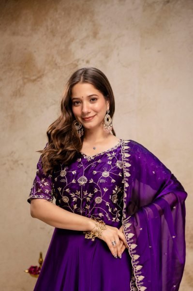 Breathtaking Purple Chinon Embroidered Anarkali Dress with Dupatta for Festive Wear Anarkali Kurtis 