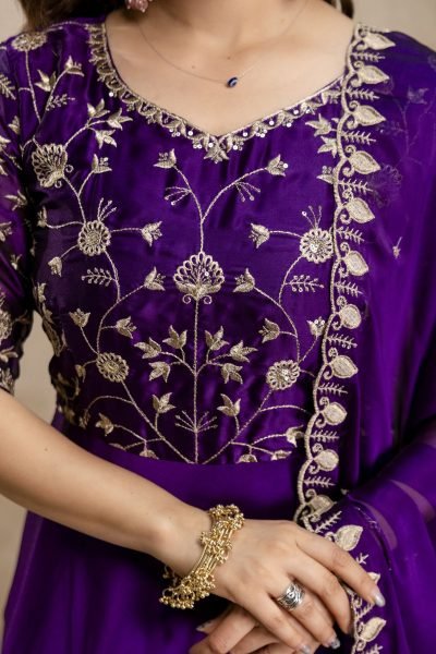 Breathtaking Purple Chinon Embroidered Anarkali Dress with Dupatta for Festive Wear Anarkali Kurtis 
