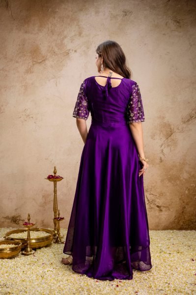 Breathtaking Purple Chinon Embroidered Anarkali Dress with Dupatta for Festive Wear Anarkali Kurtis 