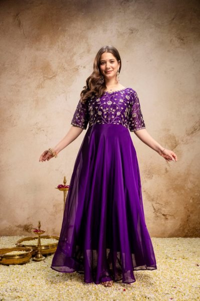 Breathtaking Purple Chinon Embroidered Anarkali Dress with Dupatta for Festive Wear Anarkali Kurtis 