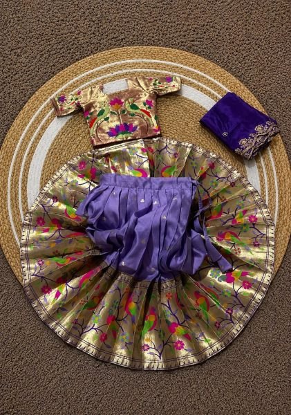 Breathtaking Purple Kids Paithani Silk Lehenga Set with Full Flair  Canvas Finish and Silk Dupatta Mom-Doughter Collection