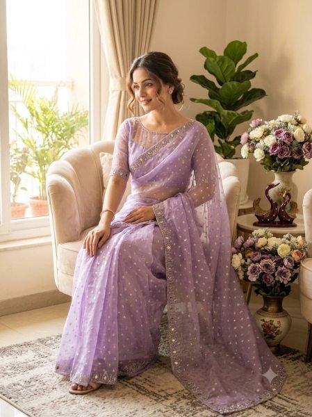 Breathtaking Purple Moss Butti Saree with Real Mirror and Diamond Embroidery at Wholesale Rate Designer Wedding Sarees Wholesale