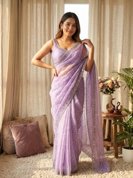 Breathtaking Purple Moss Butti Saree with Real Mirror and Diamond Embroidery at Wholesale Rate Designer Wedding Sarees Wholesale