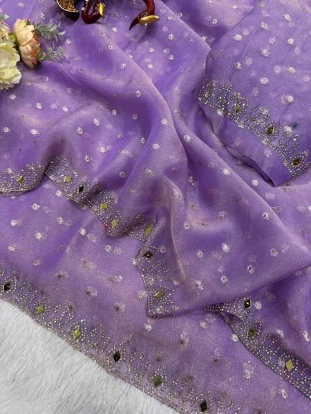Breathtaking Purple Moss Butti Saree with Real Mirror and Diamond Embroidery at Wholesale Rate Designer Wedding Sarees Wholesale