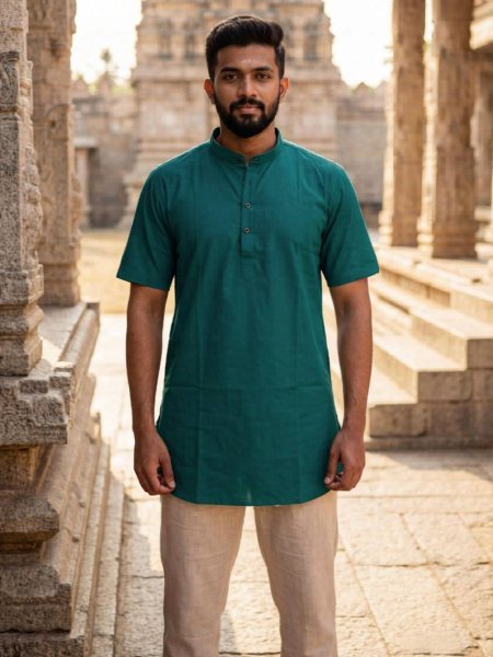 Breathtaking Rama Pattu Silk Short Kurta for Men Casual and Festive Wear Mens Wear